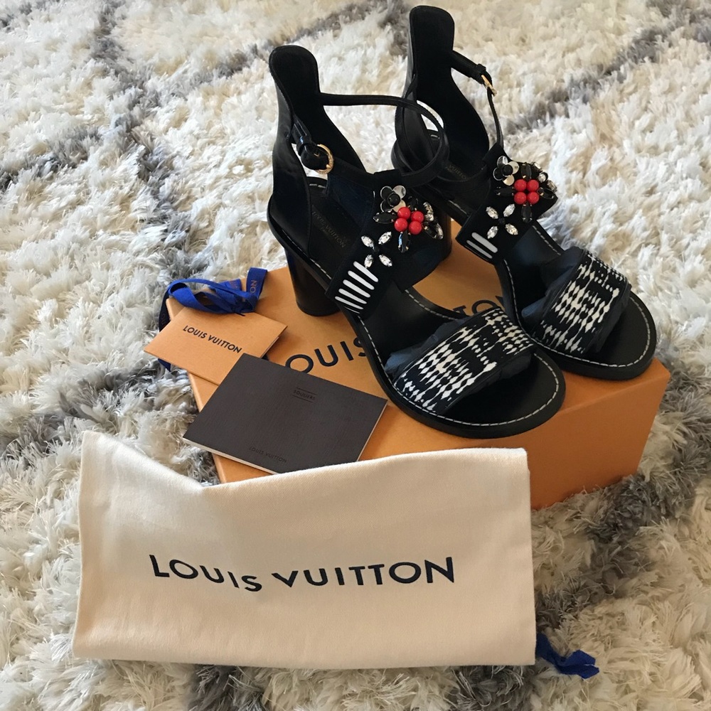 LOUIS VUITTON FRONTPIER EMBELLISHED SANDALS HEELS - Picture 1 of 8
